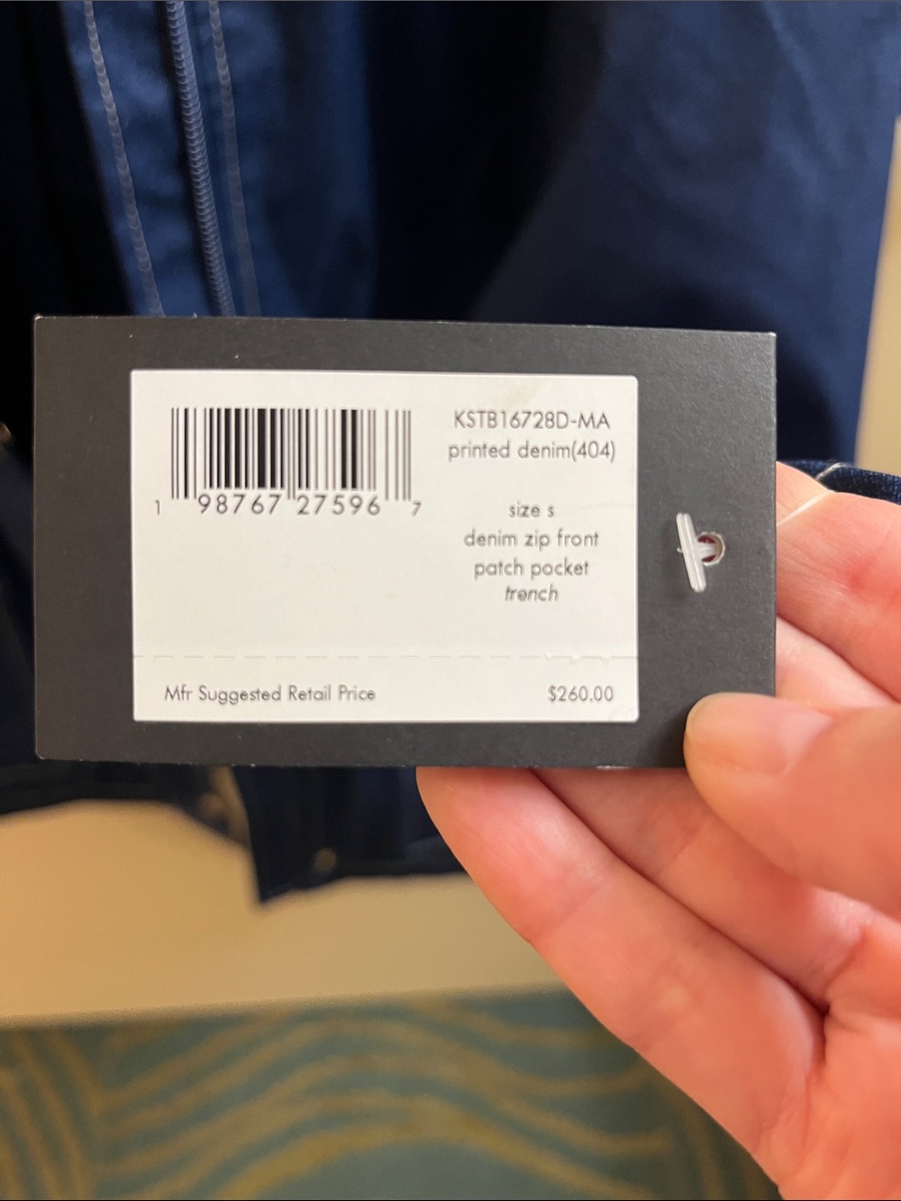 NWT Kate Spade printed denim zip front patch pocket trench removable hood size S - Picture 3 of 8